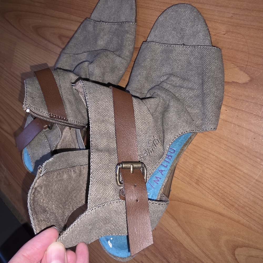 Blowfish Maliubu Olive and Brown Open-Toe Wedge Sandals